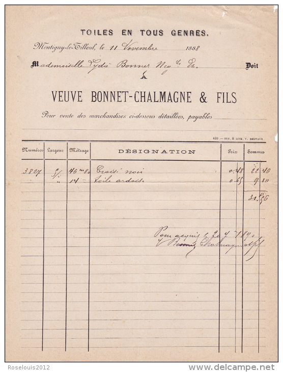 1888 - MONTIGNY-LE-TILLEUL  - Bonnet  - Tissus En Tous Genres - 1800 – 1899