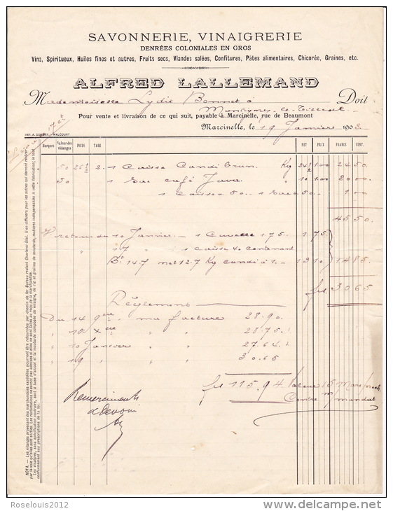 1903 - MARCINELLE - Alfred Lallemand - Denrées Coloniales En Gros - 1900 – 1949