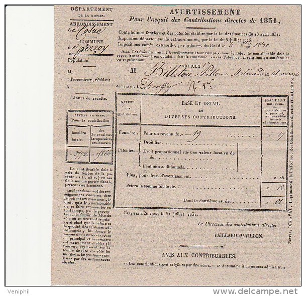 AVERTISSEMENT CONTRIBUTIONS DIRECTES DE 1831 - Non Classés