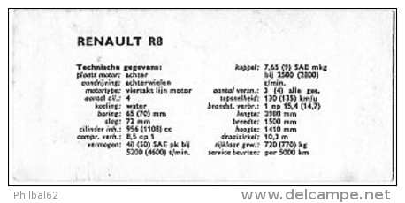 Automobiles Rétros. Photo De Voiture Ancienne. La Renault R8. Verso : Caractéristiques Techniques De La Voiture. - Cars