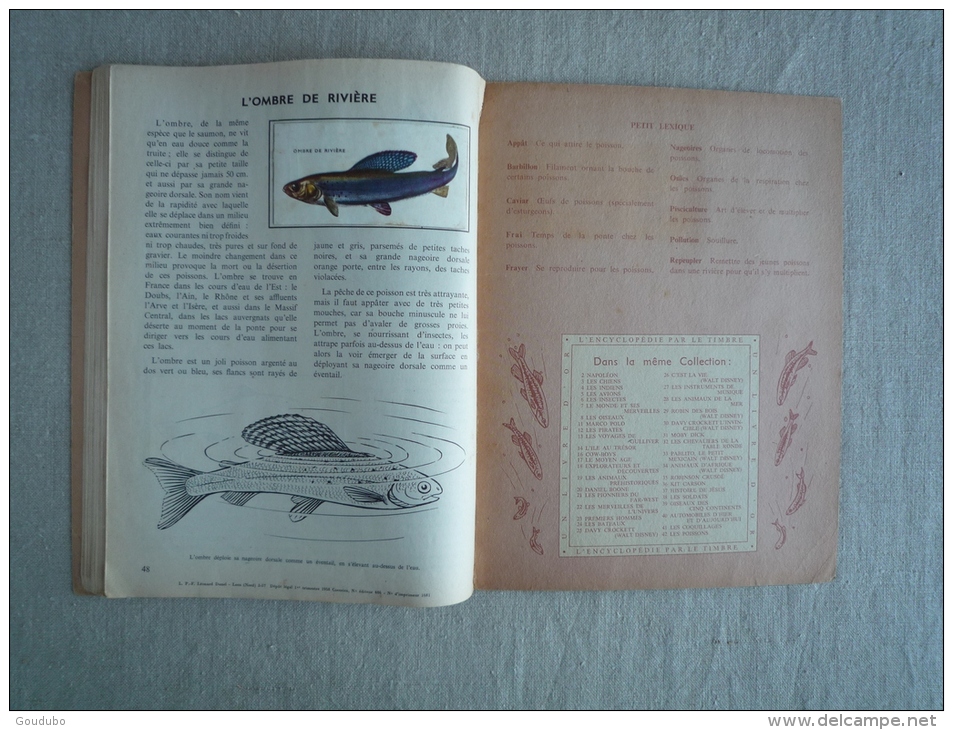 L'encyclopédie par le timbre Les poissons N°42 cocorico Les deux coqs d'or 1958. Voir photos.