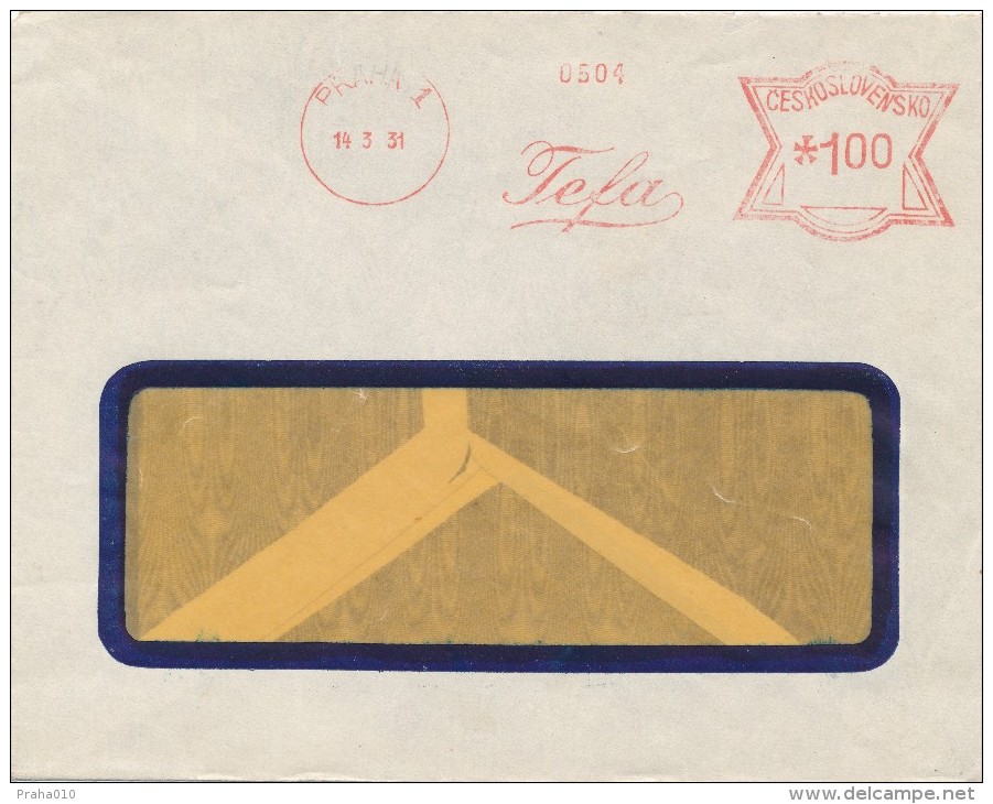 K6373 - Czechoslovakia (1931) Praha 1: "Tefa" (company Logo); Letter, Tariff: 1,00 Kc - Factories & Industries