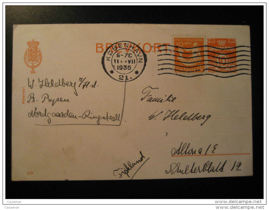 Kobenhavn 1936 To Altona Germany Stamp On Postal Stationery Card Denmark - Covers & Documents