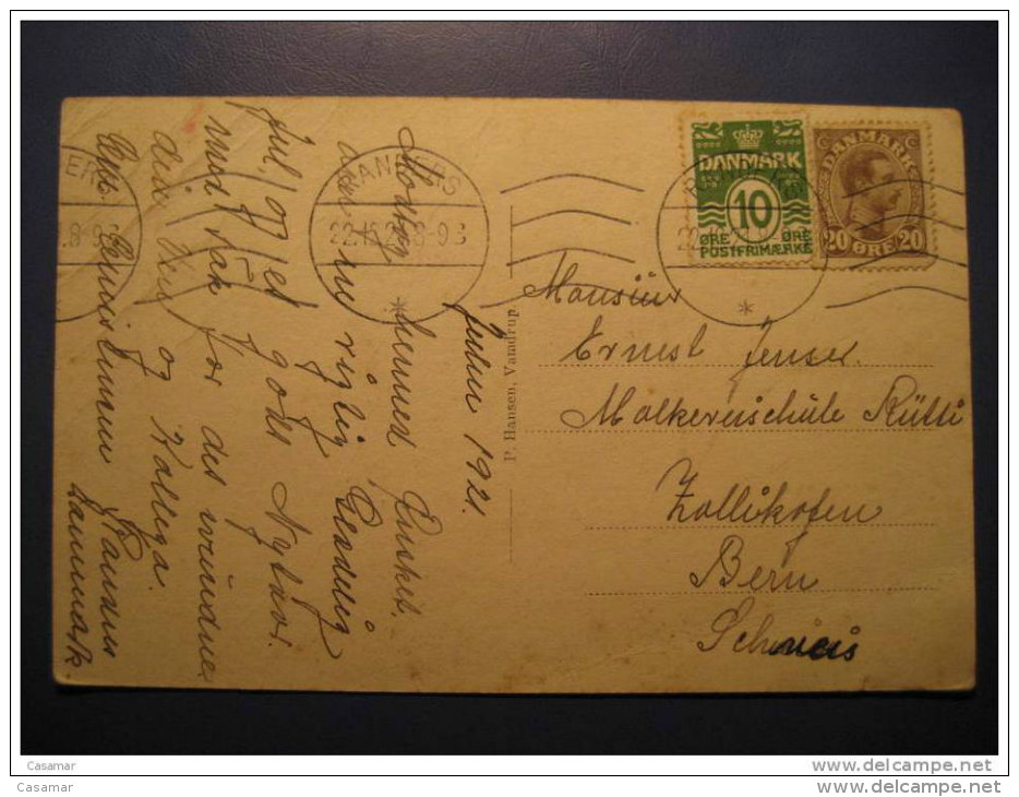 Randers 1921 To Bern Switzerland 2 Stamp On Glaedelig Jul Post Card Denmark - Covers & Documents