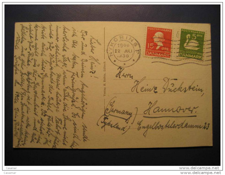 Nykobing 1936 To Hannover Germany 2 Stamp On Ostseebad Brunshaupten Saisoneroffnung Post Card Denmark - Covers & Documents