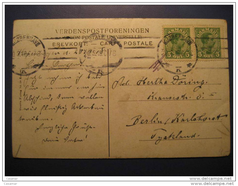 Kobenhavn 1918 To Berlin Germany Pair Stamp On Raadhuset Post Card Denmark - Covers & Documents