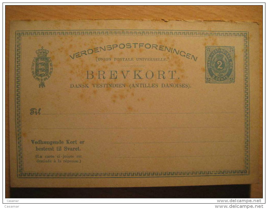 DANISH WEST INDIES 2+2 Cents Postal Stationery Card + Reply Panama Canal Denmark Antilles Danoises Virgin Vierges USA - Denmark (West Indies)