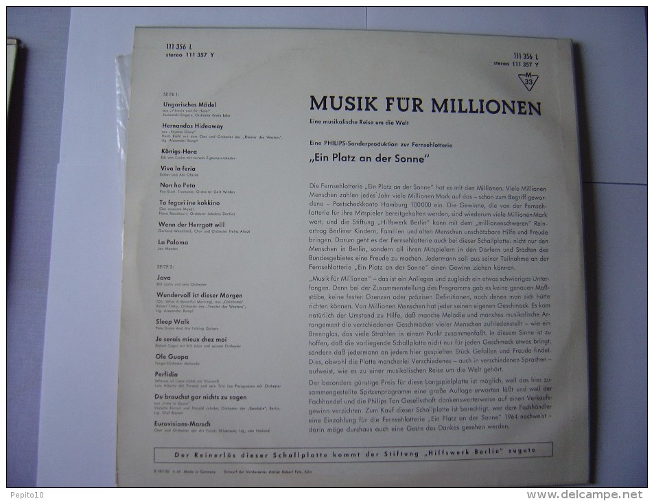 Vinyle--Fernsehlotterie 1964 - Musik Für Millionen - Autres - Musique Allemande