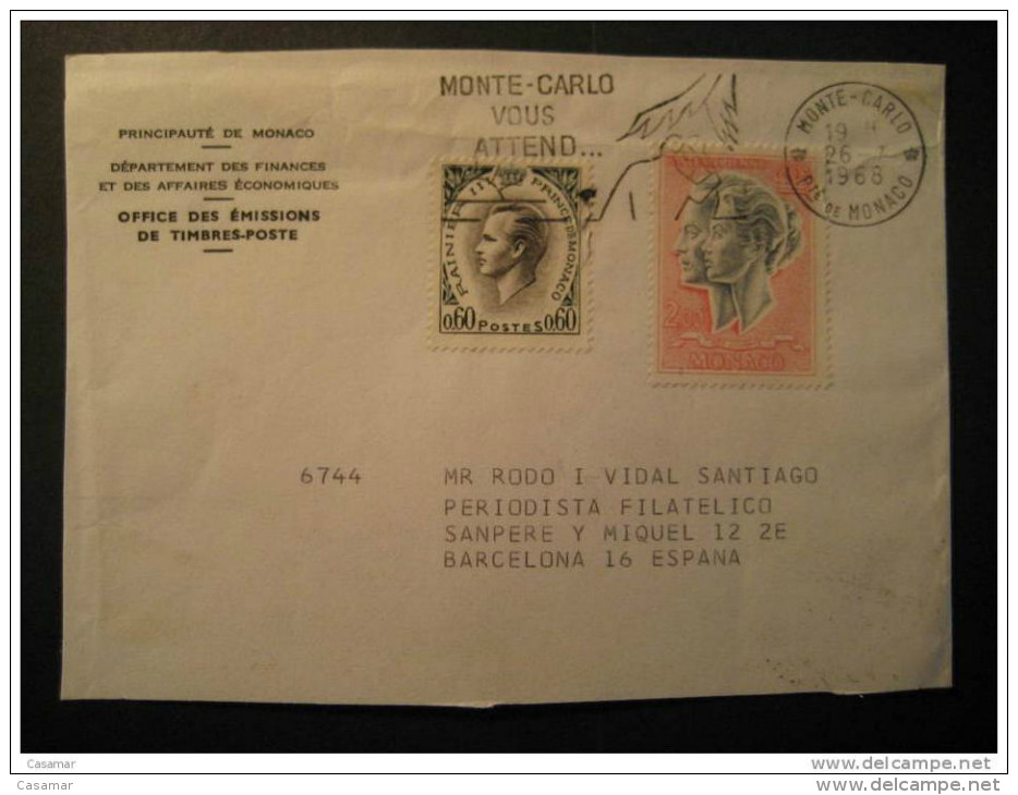 MONACO Monte Carlo Monte-Carlo 1968 To Barcelona Spain Espagne Nice France Cancel - Briefe U. Dokumente