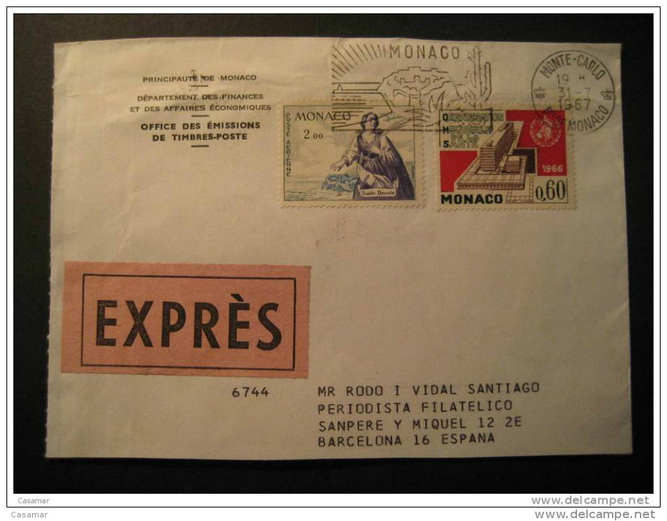 MONACO Monte Carlo Monte-Carlo 1967 Barcelona Spain Espagne España Expres Label Carteria Urgente Special Delivery - Briefe U. Dokumente