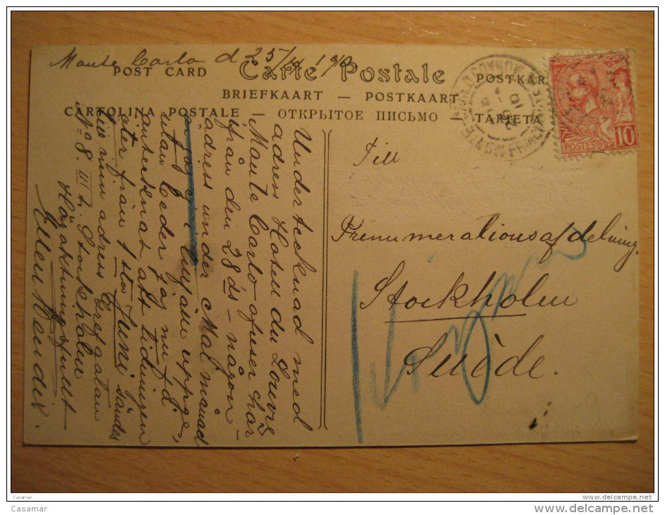 MONACO Monte-Carlo 1910 To Stockholm Sweden Stamp On Theatre Theater Post Card France - Covers & Documents