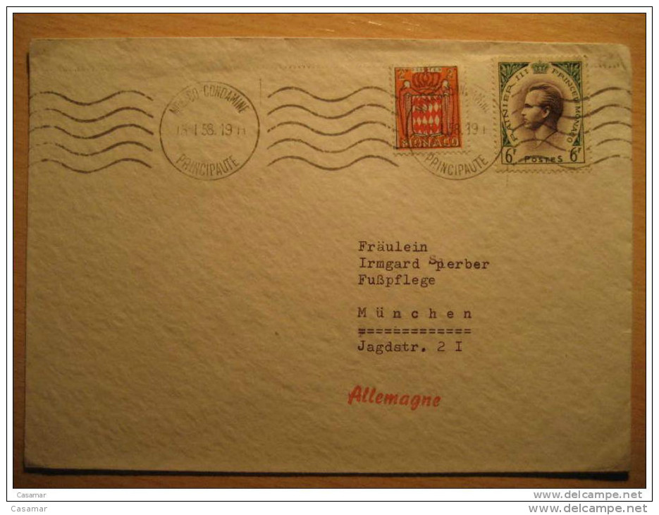 MONACO Condamine Principaute 1958 To Munchen Germany Rainier Rainiero + Arms Stamps - Lettres & Documents