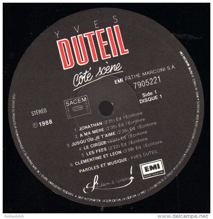 * 2LP *  YVES DUTEIL - COTÉ SCÈNE ( France 1988 EX-!!!) - Andere - Franstalig