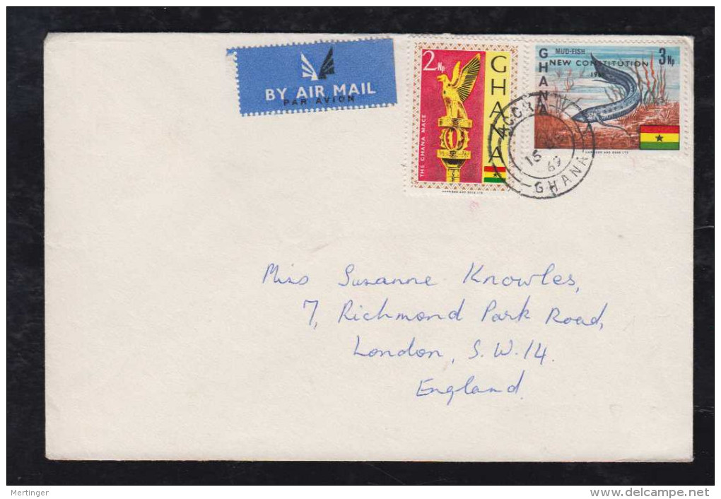 Ghana 1969 Airmail Cover MUD FISH Stamp Overprint To LONDON - Ghana (1957-...)