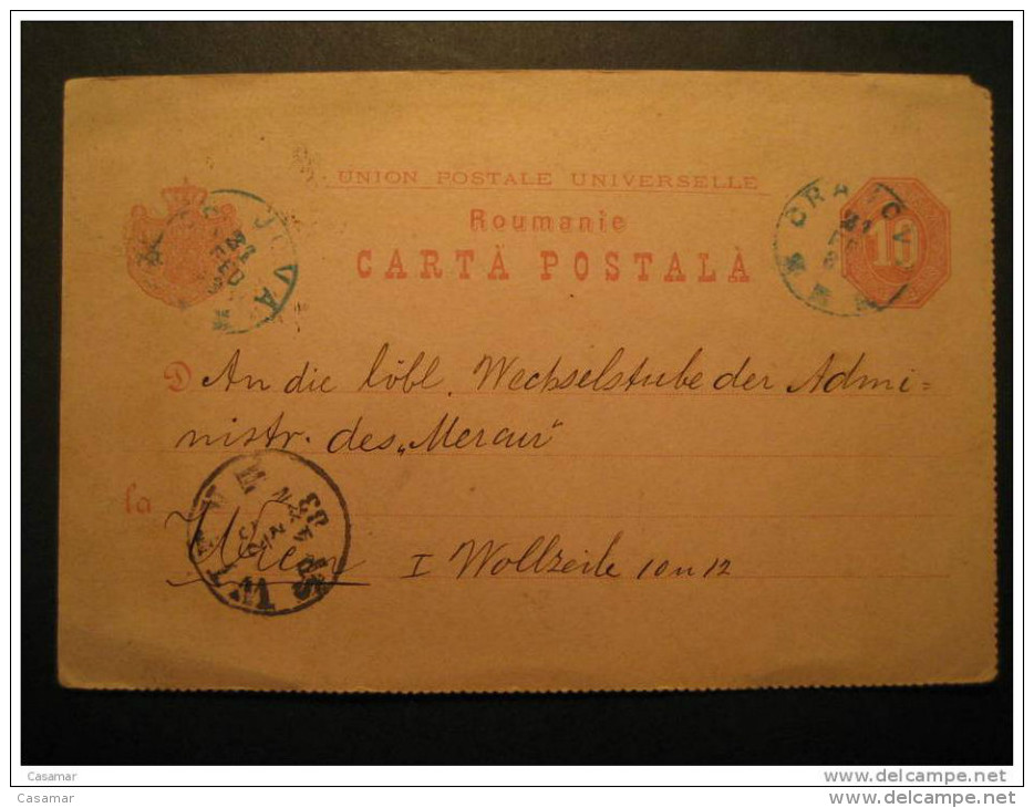 ROMANIA Craiova 1883 To Wien Austria Roumanie Rumania Rumanien UPU Postal Stationery Card - Covers & Documents
