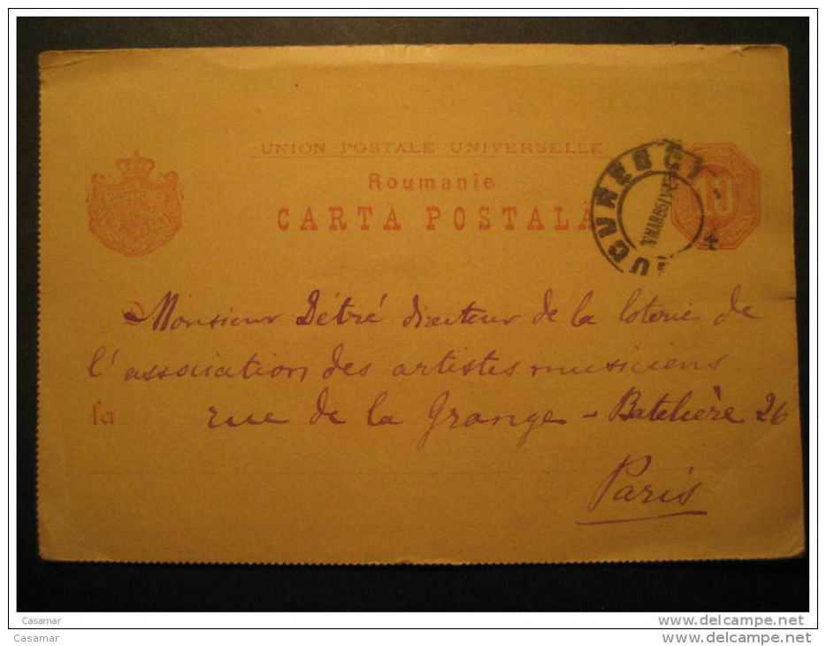 ROMANIA Bucharest 1885 To Paris France Roumanie Rumania Rumanien UPU Postal Stationery Card - Lettres & Documents