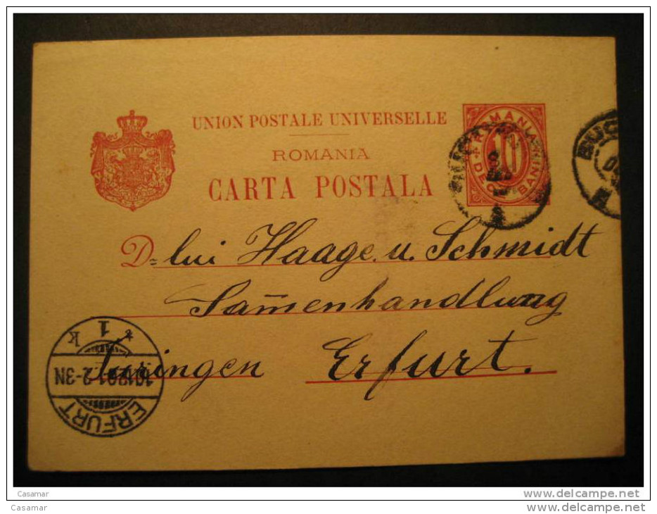 ROMANIA Bucharest 1901 To Erfurt Germany Allemagne Roumanie Rumania Rumanien UPU Postal Stationery Card - Brieven En Documenten