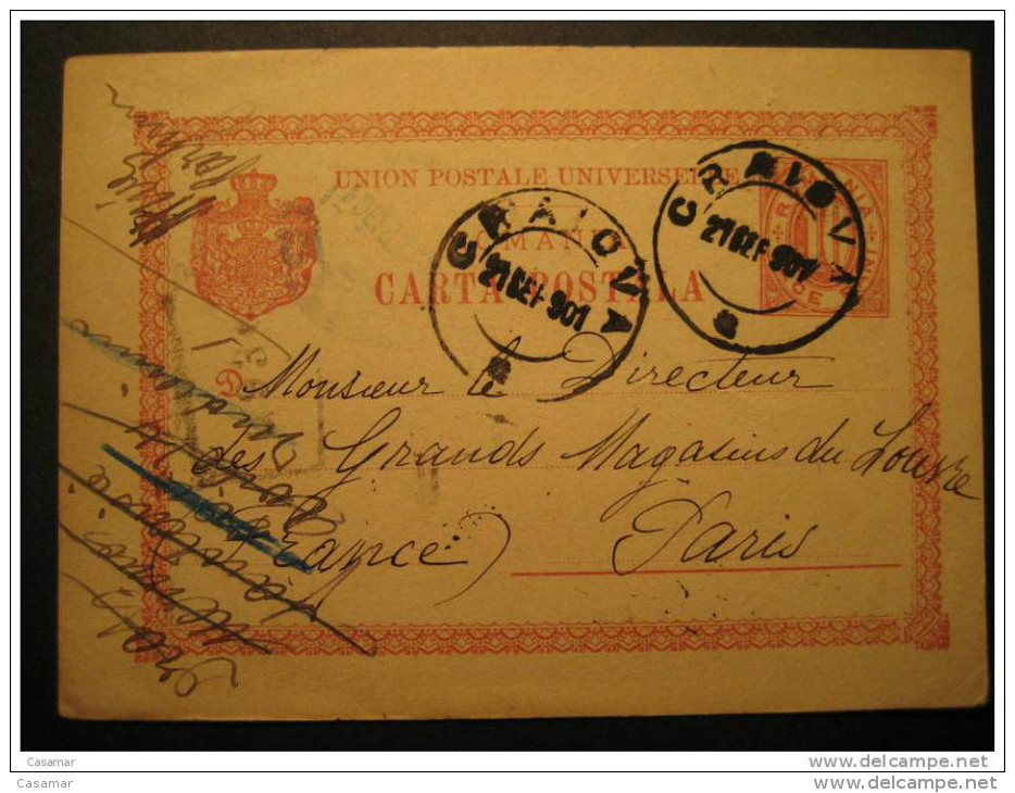 ROMANIA Craiova 1901 To Paris France Roumanie Rumania Rumanien UPU Postal Stationery Card - Cartas & Documentos