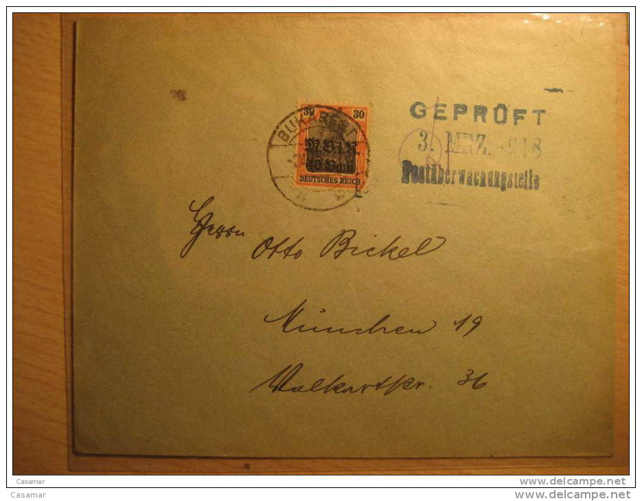 ROMANIA GERMANY OCCUPATION Bucharest 1918 To Munchen Gepruft Cancel Militar Militaire Overprinted Stamp WW1 Cover - Lettres 1ère Guerre Mondiale