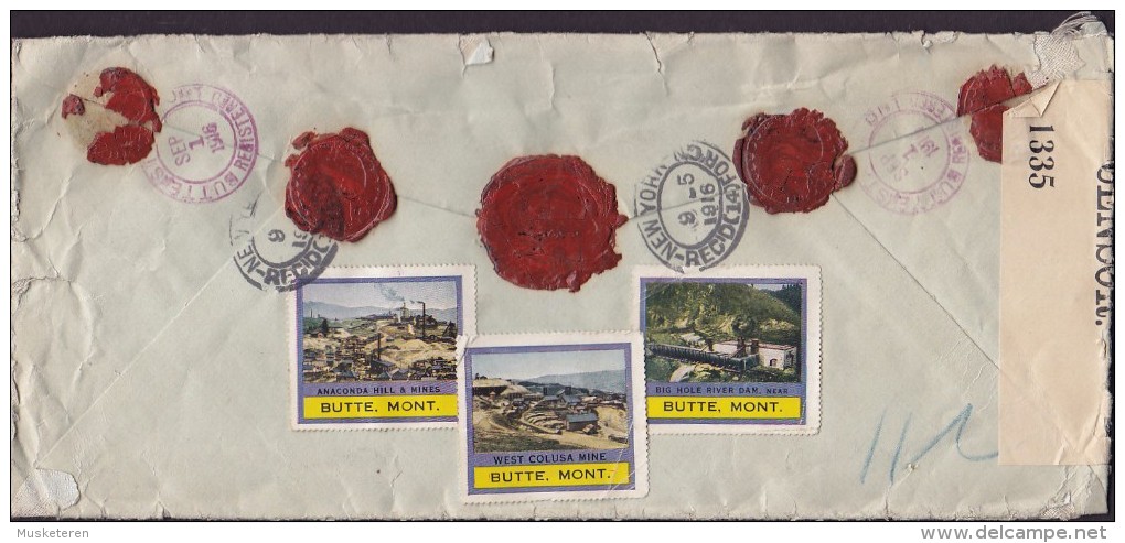 United States Registered Recommandé BUTTE Mont. 1916 Cover Lettre Via NORWAY To SWEDEN Opened By Censor Label (2 Scans) - Expres & Aangetekend