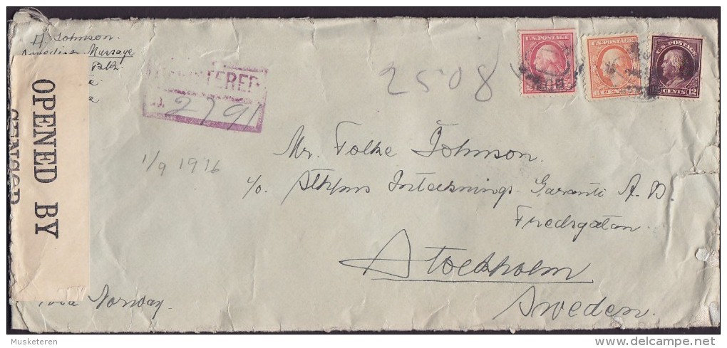 United States Registered Recommandé BUTTE Mont. 1916 Cover Lettre Via NORWAY To SWEDEN Opened By Censor Label (2 Scans) - Espressi & Raccomandate