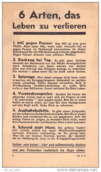WWII WW2 Propaganda Tract Leaflet Flugblatt ZG.91K, 6 Arten, Das Leben Zu Verlieren, FREE SHIPPING WORLDWIDE - Sin Clasificación