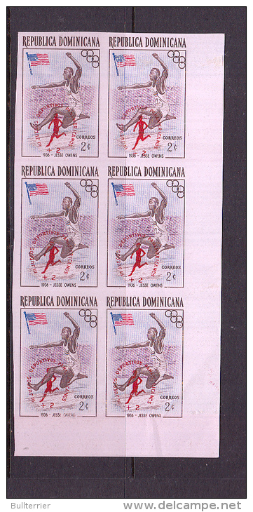 DOMINICAN REP - 1959 - PAN AMERICAN GAMES  2C JESSE OWENS IMPERFORATE BLOCK OF 6 MINT NEVER HINGED - Dominicaine (République)