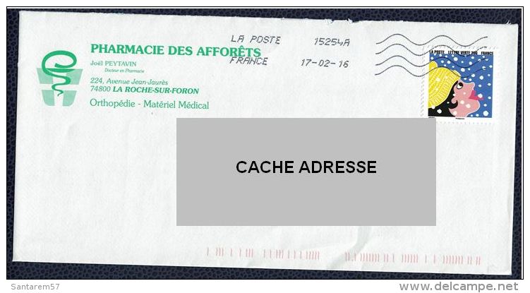 France Enveloppe Pharmacie Des Afforêts 74800 La Roche Sur Foron - Lettres & Documents