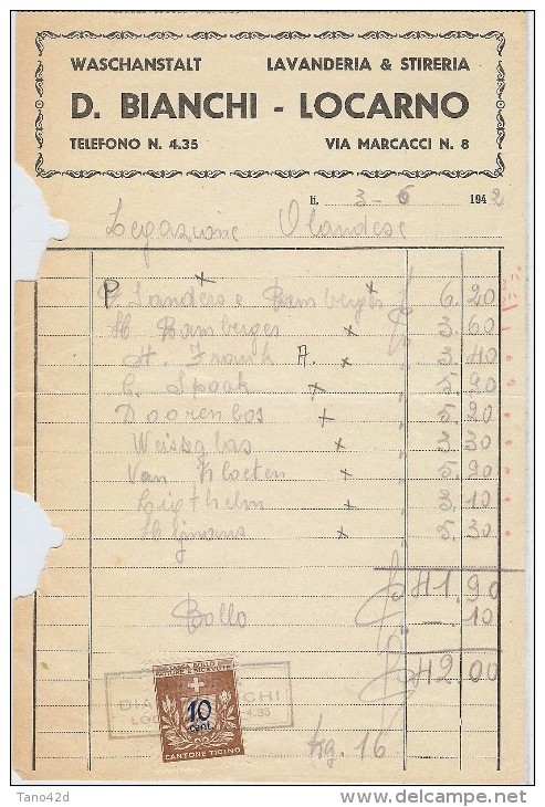 LANV3/3 -SUISSE FISCAL 10c SUR FACTURE DU 3/6/1942 - Fiscaux