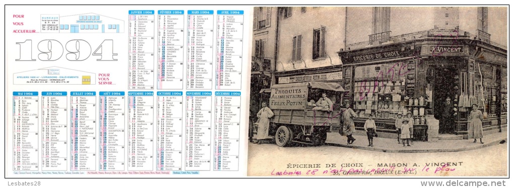 CALENDRIER 1995  FORMAT A4    DREUX  EPICERIE DE CHOIX  Maison A. Vincent Grande Rue "Classeur" - Grand Format : 1991-00