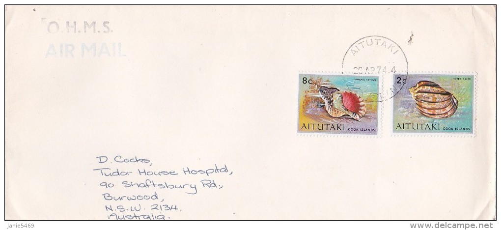 Aitutaki 1975 Shell 20c On Cover - Oceania (Other)