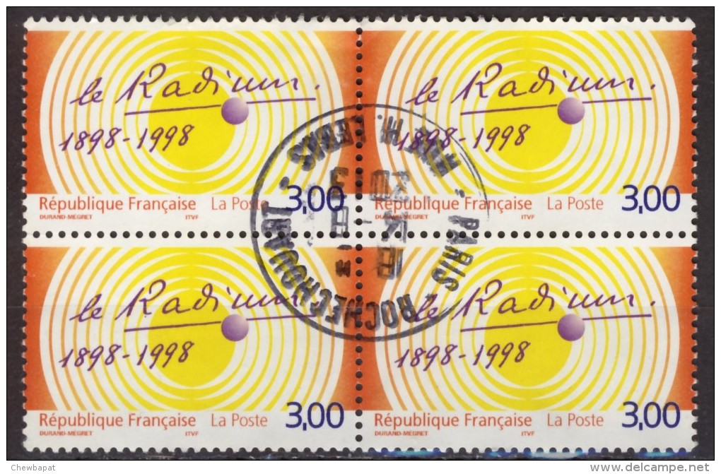 France 1998 - Y & T - Oblitéré - N° 3210 Centenaire De La Découverte Du Radium Par Pierre Et Marie Curie X 4 - Usati