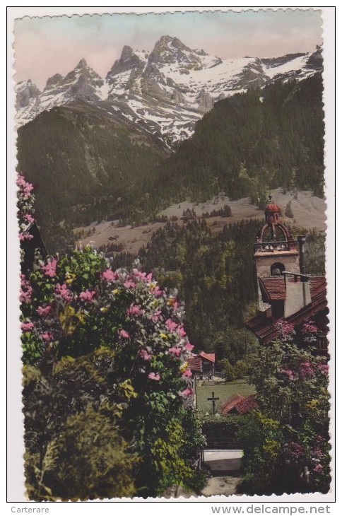 SUISSE,SWITZERLAND,SVIZZERA,HELVETIA,SWISS,SCHWEIZ ,VALAIS,CHAMPERY,en 1950,croix,eglise - Champéry