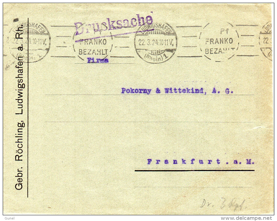 Franko- Brief LUDWIGSHAFEN Nach Frankfurt Am Main 22.3.24 - Sonstige & Ohne Zuordnung