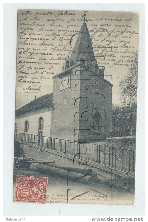 Chardonne  (Suisse, Vaud) : L'église Avec Attelage Et Troncs D'arbre En 1905  PF. - Chardonne