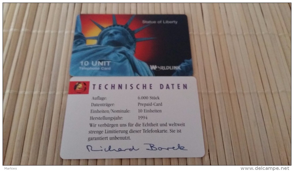 Prepaidcard Statue Of Liberty Worldlink (Mint,Neuve)  2 Scans  Only 6000 Made Rare - Worldlink