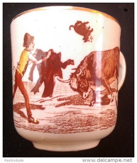 Ca. 1900 PORCELAIN CUP - ILLUSTRATED TORO - TAURIMAQUIA - BULL FIGHTING - Andere & Zonder Classificatie