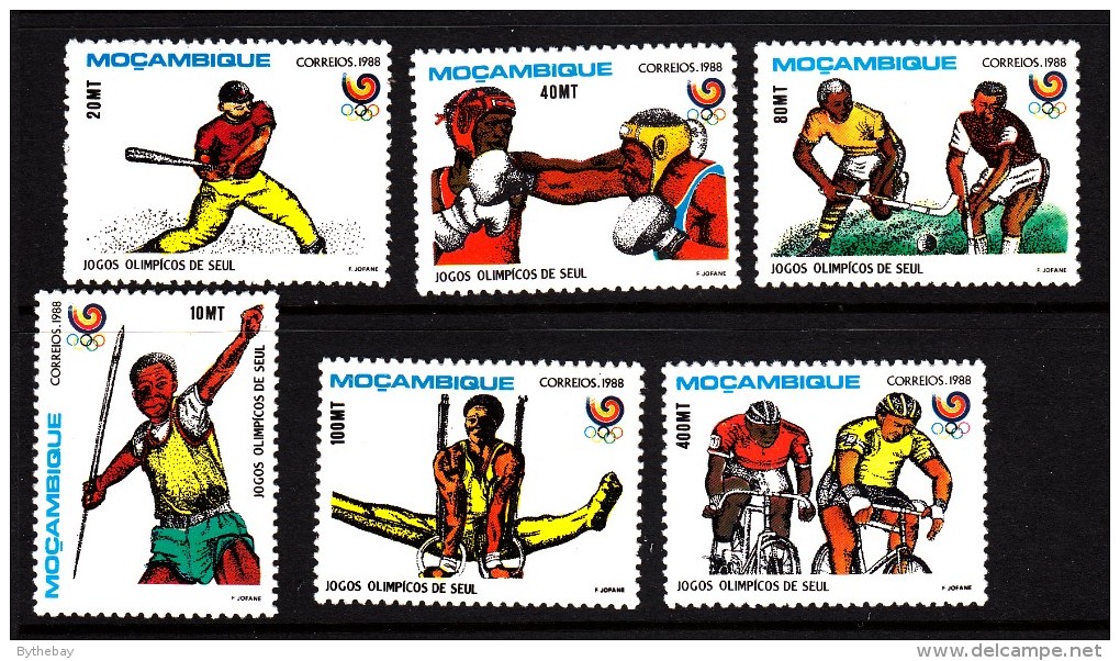 Mozambique MNH Scott #1035-#1039 Set Of 6 1988 Summer Olympics Seoul: Javelin, Boxing, Baseball, Cycling, Gymnastics - Mozambico