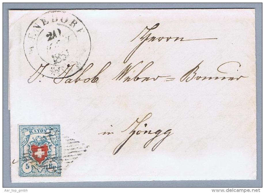 Heimat ZH Maenedorf 1851-08-20 Rayon-Brief Nach Höngg Zu#17II Typ22 Stein B1 LU - 1843-1852 Federal & Cantonal Stamps