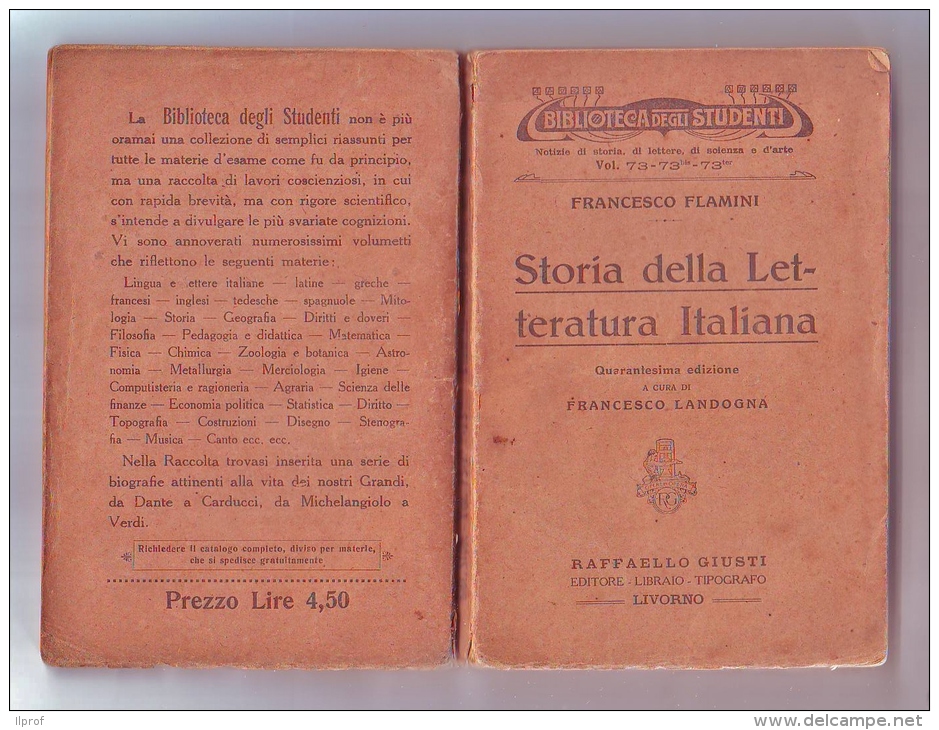 Letteratura Italiana, Biblioteca Degli Studenti 1930,  R.Giusti Ed. Livorno - Kritiek