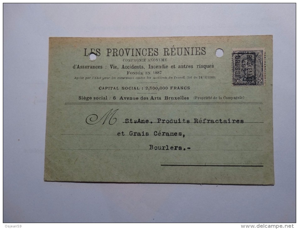 Obl Roulettes Bruxelles 1921 Sur CPA (les Provinces Réunies) - Roller Precancels 1920-29