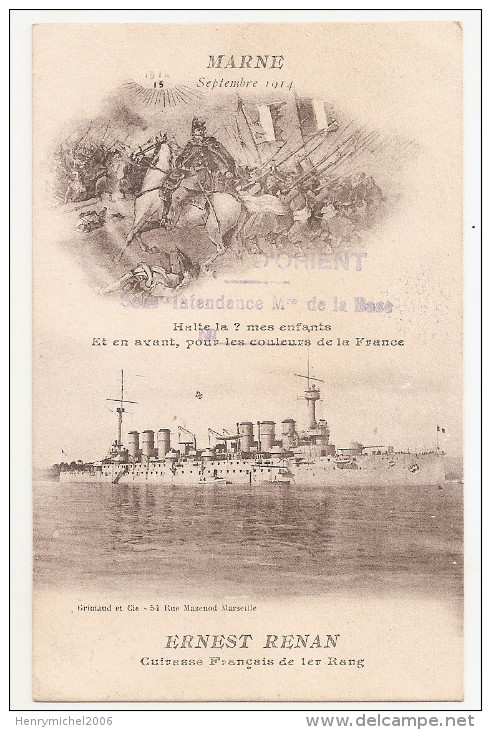 Marcophilie - Cachet Armée D´orient Sous Intendance De La Base De Salonique 1916 Ernest Renan Guerre Navale 1915 - Guerre 1914-18