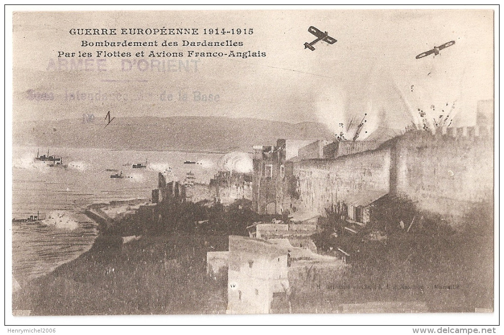 Marcophilie - Cachet Armée D´orient Sous Intendance De La Base  Salonique 1916 Bombardements Dardanelles Flottes Avions - Weltkrieg 1914-18