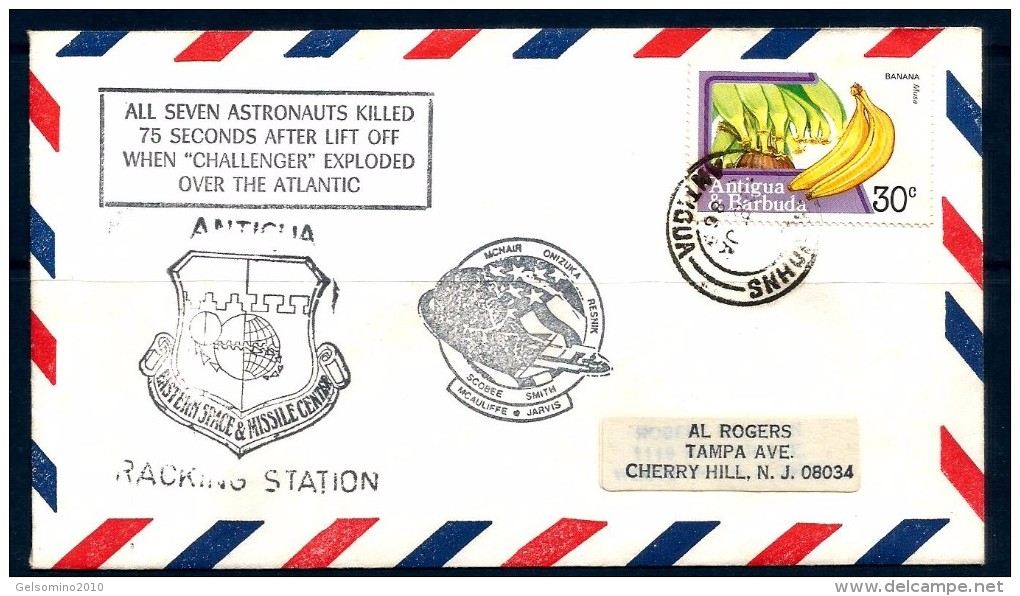 1986 SPAZIO SPACE Shuttle  Antigua Barbuda     Busta Commemorativa - Oceania