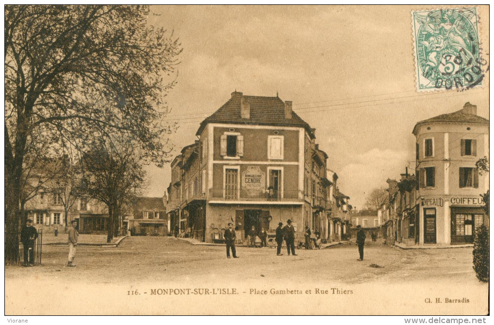 Montpont Sur L'Isle - Place Gambetta Et Rue Thiers - Autres & Non Classés