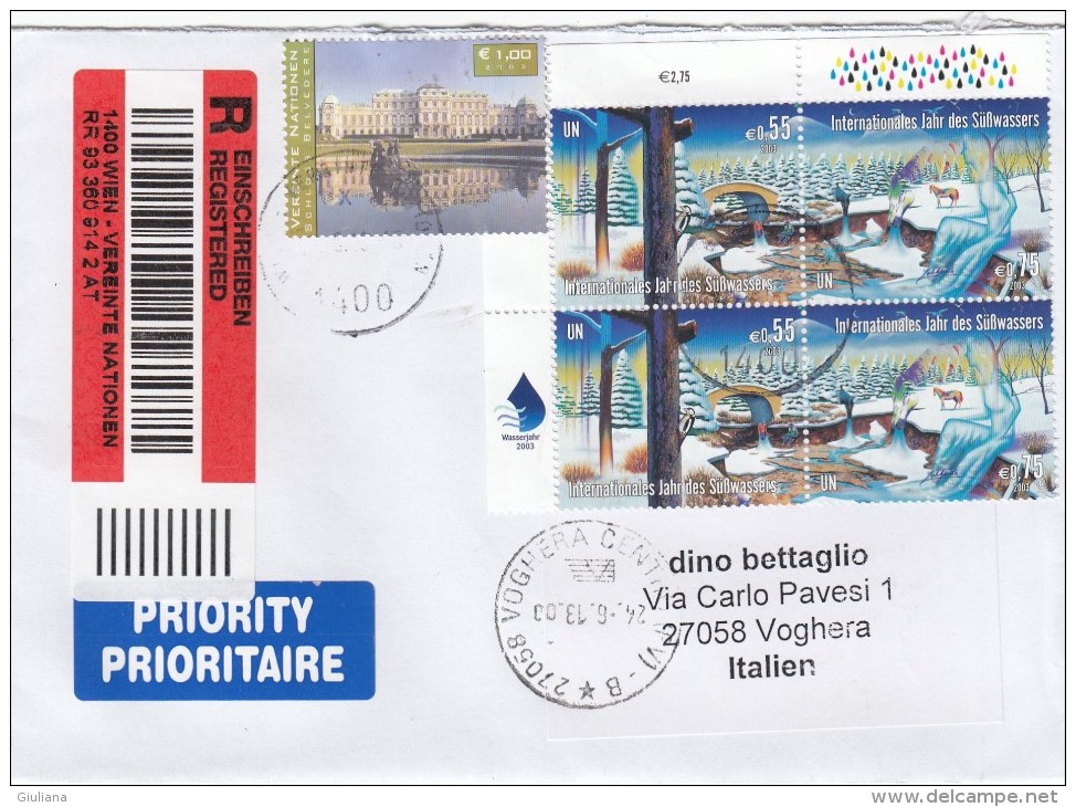 Nazioni Unite  Vienna 2013 -  - Lettera Racc.  X L´Italia Affrancata Con 5 Stamps - Storia Postale