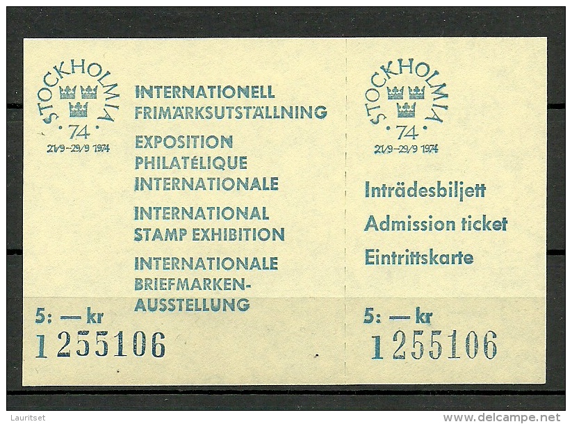 SCHWEDEN Sweden 1974 Philaausstellung Stockholmia Block Mi 2 - 5 + Eintrittskarte Ticket MNH - Ungebraucht