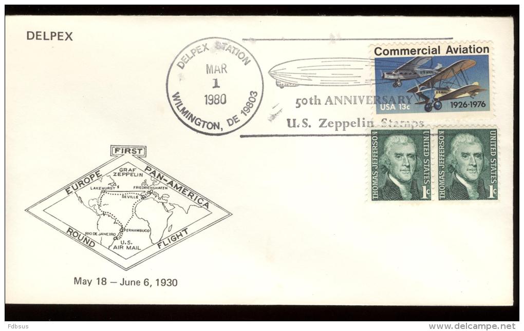 1980 - DELPEX Envelope WILMINGTON - 50TH ANNIV. US ZEPPELIN STAMPS - FIRST EUROPE PANAM ROUND FLIGHT MAY 18-JUNE 6, 1930 - Autres & Non Classés