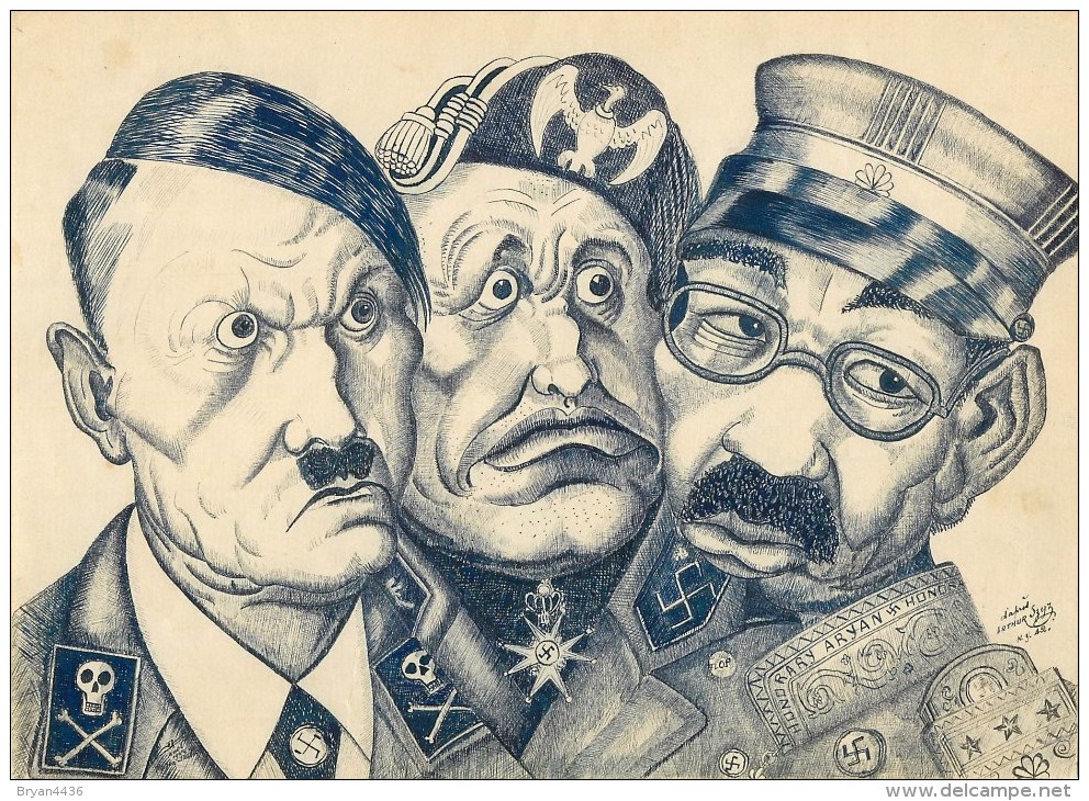 REMARQUABLE Et Rare DESSIN ENCRE DE CHINE SATIRIQUE ANTI HITLER D´APRES ARTHUR SZYK - NEW YORK - 1942 - (18,5 X 26 Cm) - Dessins