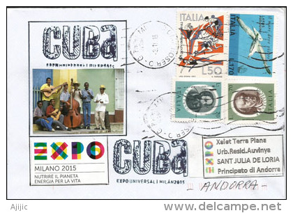 CUBA.EXPO MILAN 2015., Lettre Du Pavillon Du CUBA à MILAN, Adressée En Andorre,avec Tampon Officiel EXPO - Covers & Documents